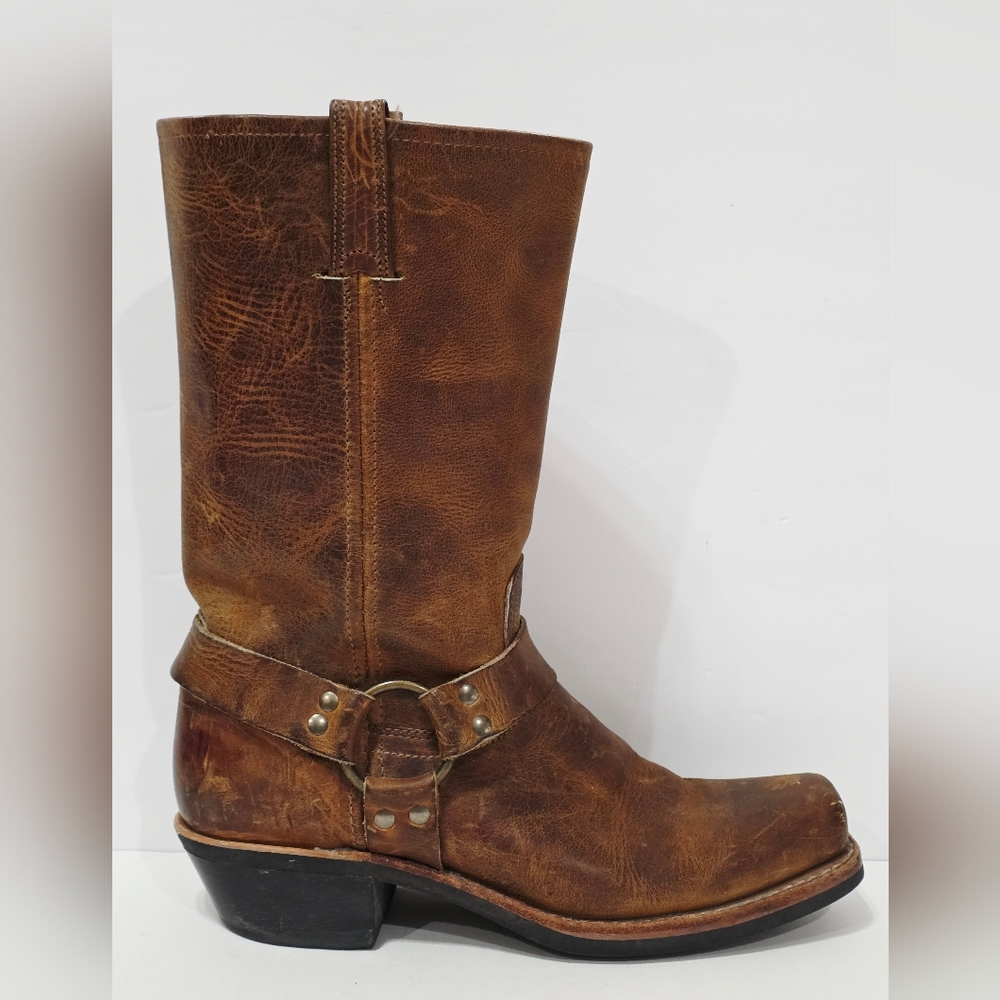 Frye 77300 Tan Brown Leather Boot Riding Moto Harness Women Biker 10 M Used